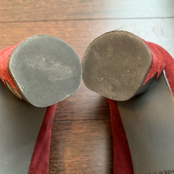 Burgundy Stuart Weitzman Suede Low Block Heels - Picture 5 of 6